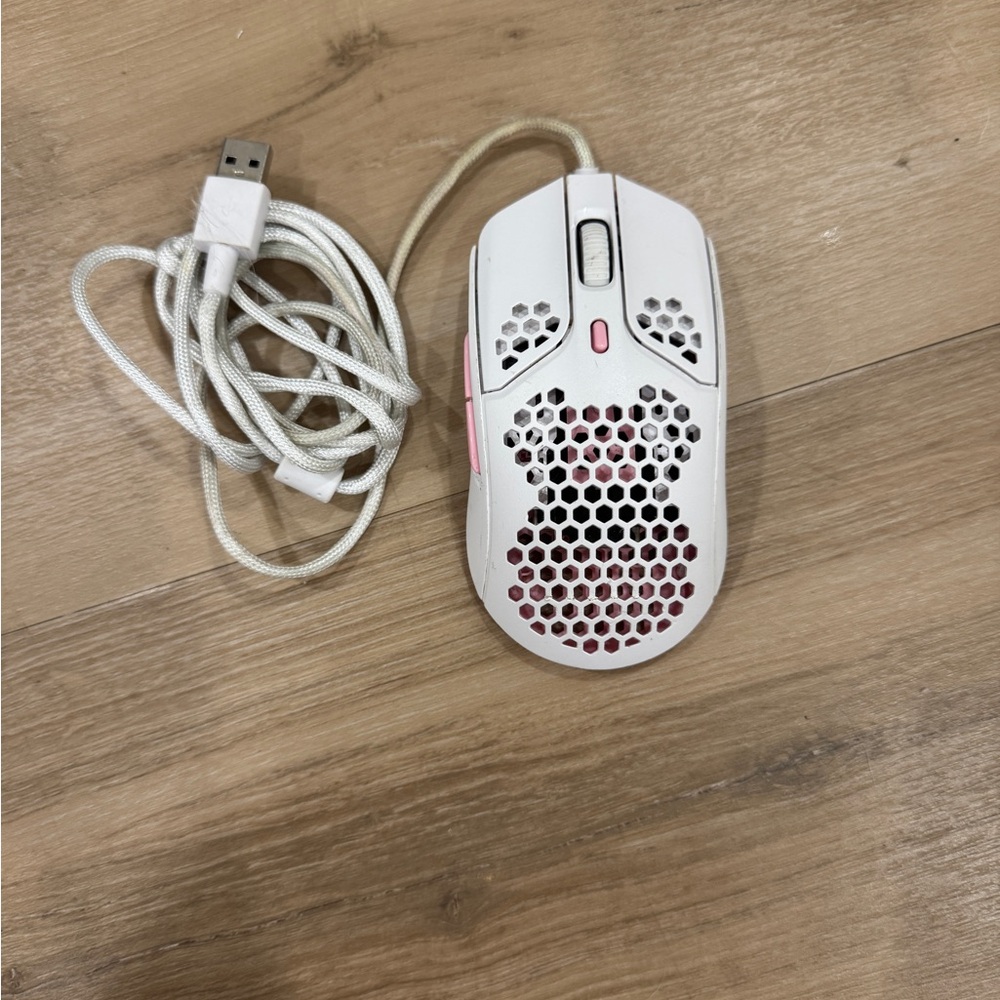 Hyerx Pulse White Gaming Mouse with Pink Highlights